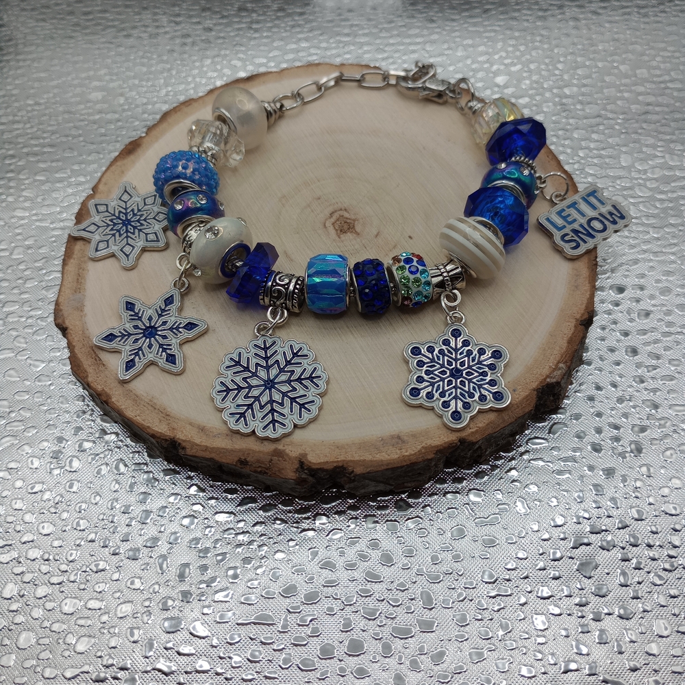 Blue and Silver Snowflake Charm Bracelet